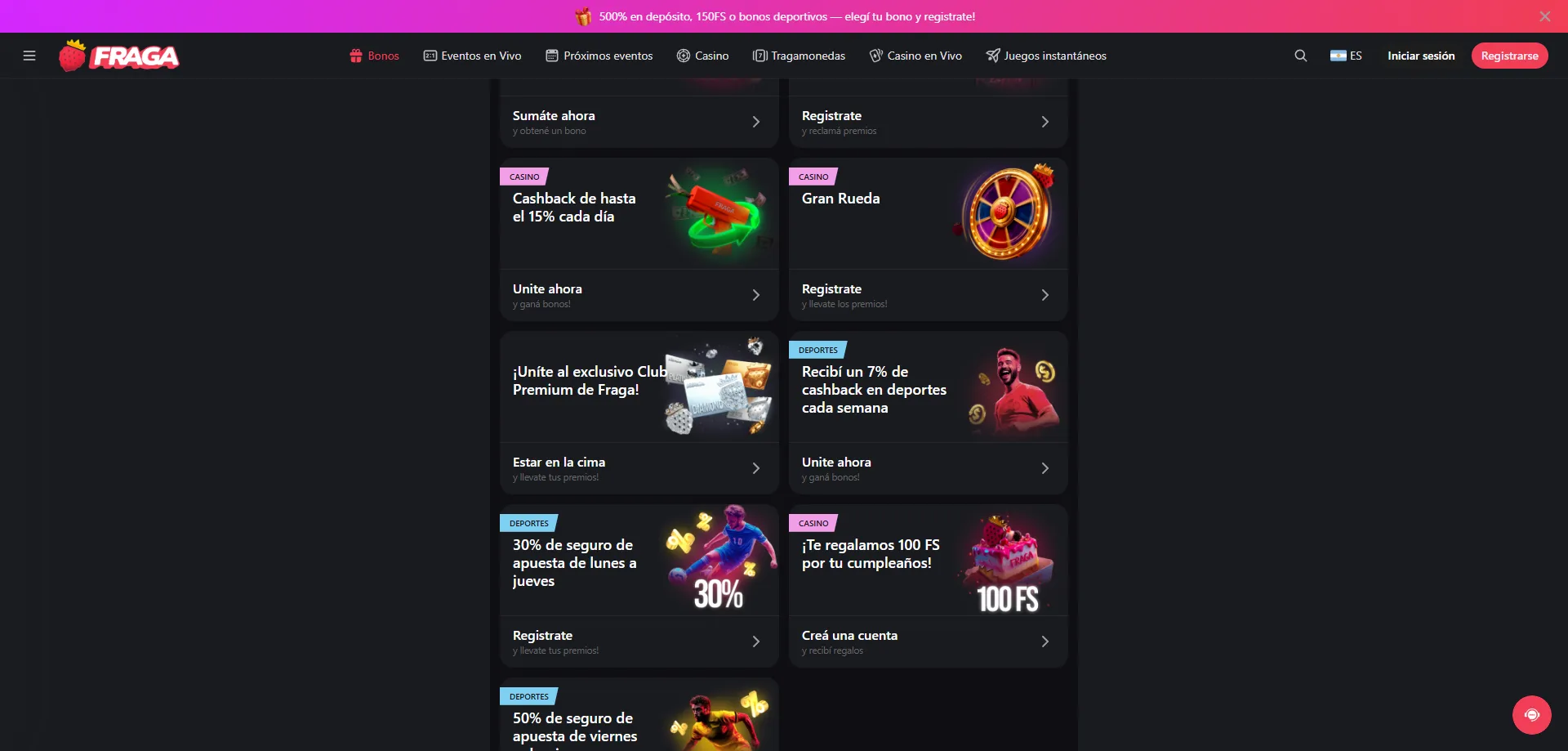 Tipos de bonos disponibles con el código promocional Fraga Casino