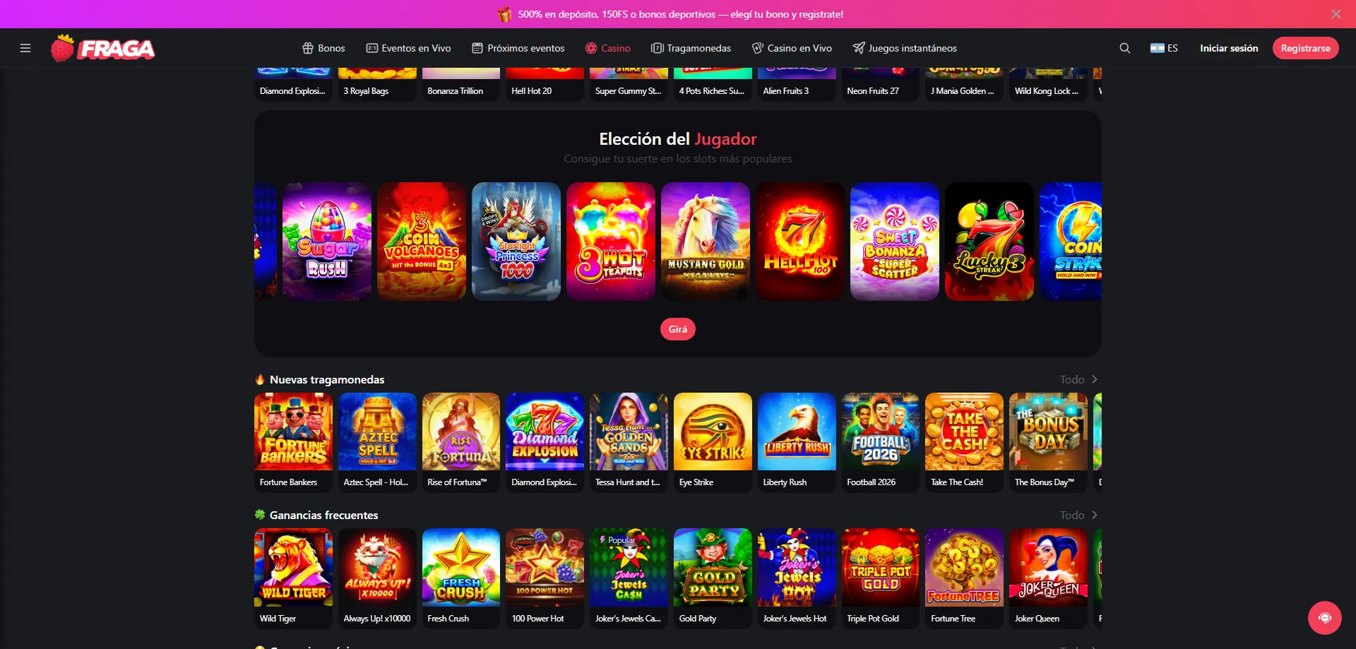 Slots disponibles en la PWA de Fraga Casino — catálogo completo