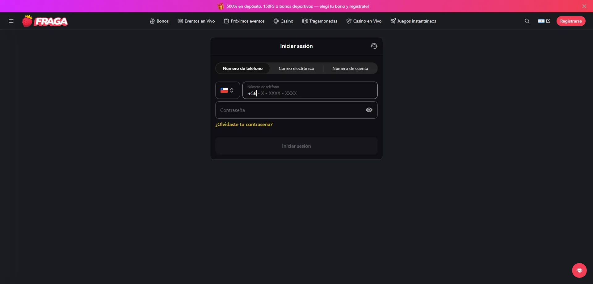 Inicio de sesi&oacute;n seguro en Fraga Casino en l&iacute;nea
